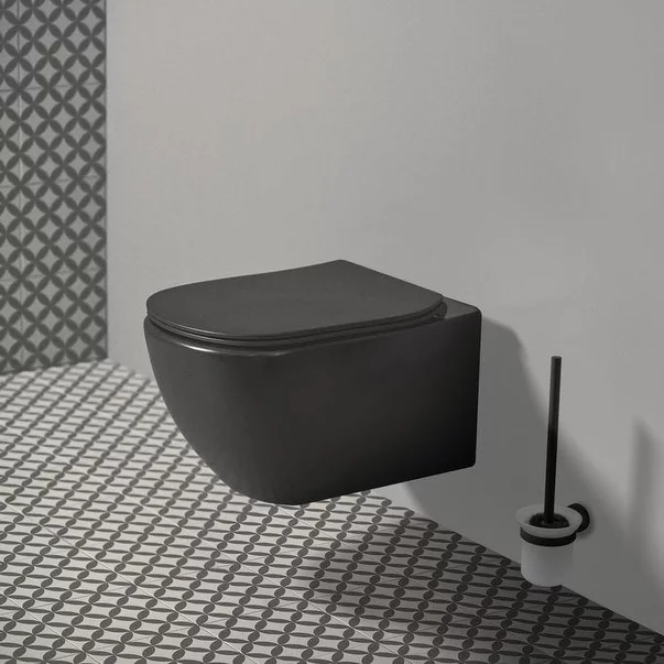 Vase wc suspendate - Set vas wc suspendat Ideal Standard Tesi Aquablade cu capac slim softclose negru mat Silk Black