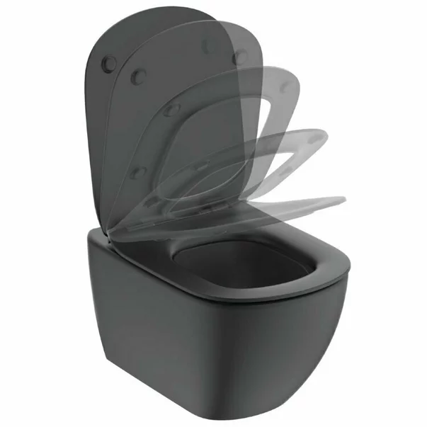 Set vas wc cu capac softclose si bideu suspendat Ideal Standard Tesi Aquablade negru mat Silk Black [4]