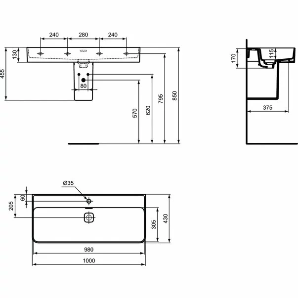 Lavoar suspendat Ideal Standard Strada II 100x43 cm [3]