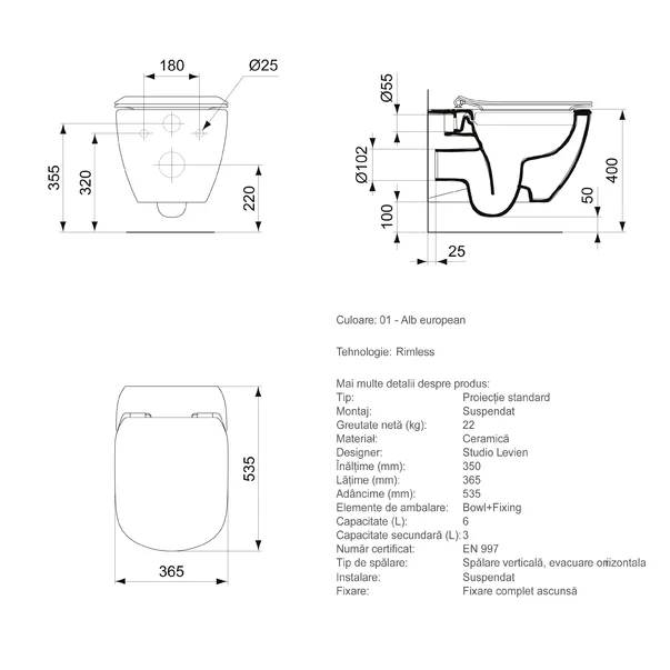 Vas wc suspendat Ideal Standard Tesi Rimless [4]