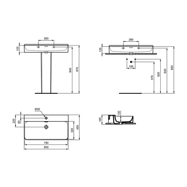 Lavoar suspendat Ideal Standard Atelier Conca 80 cm alb lucios [12]