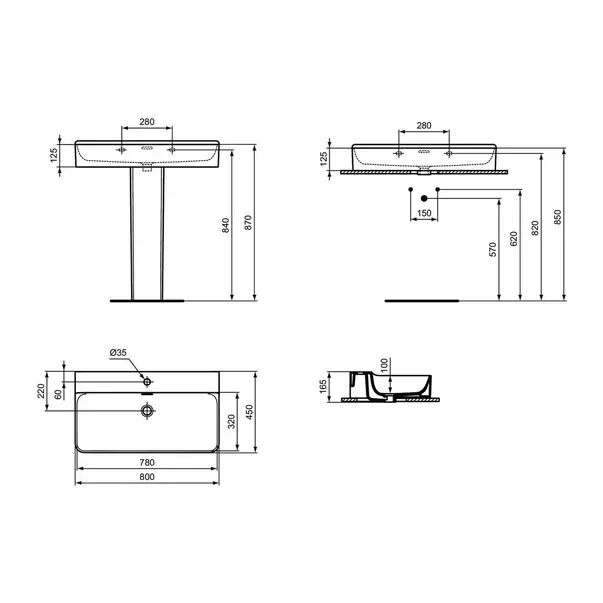 Lavoar suspendat Ideal Standard Atelier Conca 80 cm alb mat [12]