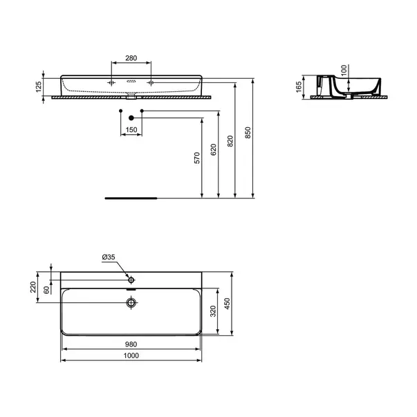 Lavoar suspendat Ideal Standard Atelier Conca100 cm alb mat [12]
