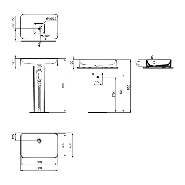 Lavoar pe blat Ideal Standard Atelier Conca 60 cm alb lucios [12]