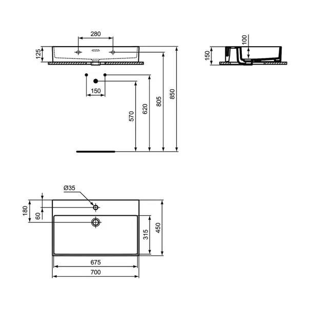 Lavoar suspendat Ideal Standard Atelier Extra alb lucios cu orificiu baterie si preaplin 70 cm [10]