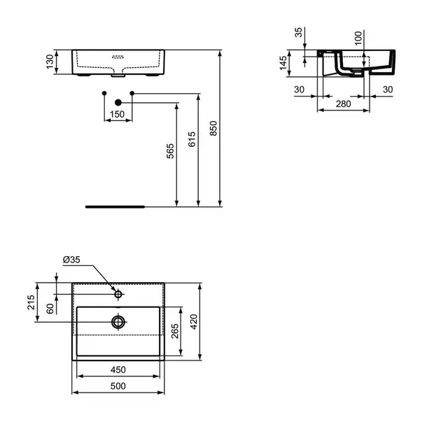Lavoar semiincastrat Ideal Standard Atelier Extra alb lucios 50 cm [9]