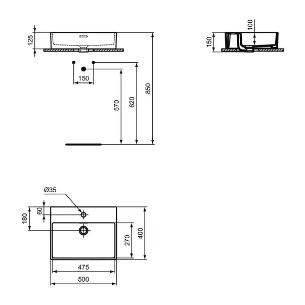 Lavoar pe blat Ideal Standard Atelier Extra alb lucios 50 cm [12]