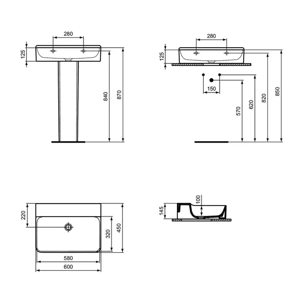Lavoar suspendat Ideal Standard Atelier Conca 60 cm alb lucios [12]