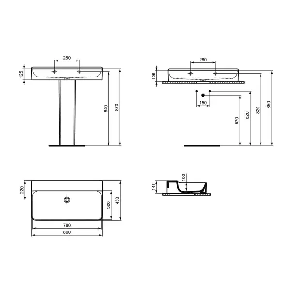 Lavoar suspendat Ideal Standard Atelier Conca 80 cm alb lucios [11]