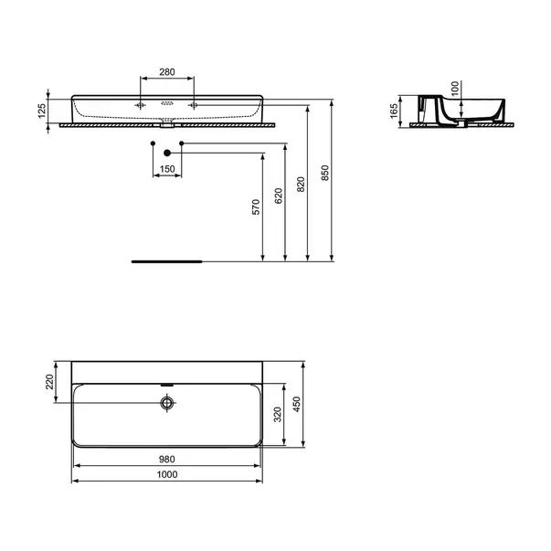 Lavoar suspendat Ideal Standard Atelier Conca 100 cm alb lucios cu preaplin [12]