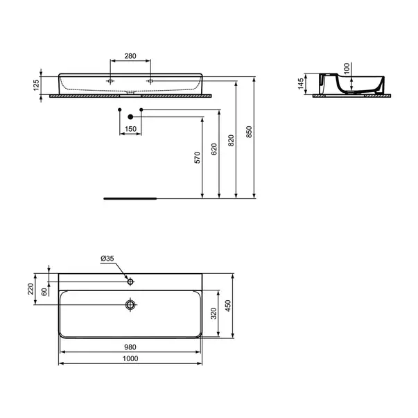 Lavoar suspendat Ideal Standard Atelier Conca 100 cm alb lucios cu orificiu baterie [12]