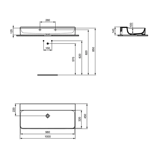 Lavoar suspendat Ideal Standard Atelier Conca 100 cm alb lucios [12]