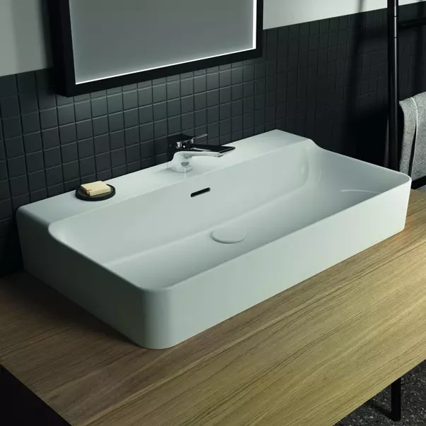 Lavoar suspendat Ideal Standard Atelier Conca 80 cm alb lucios cu orificiu baterie si preaplin [1]