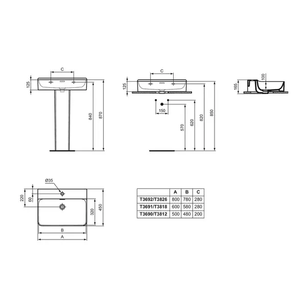 Lavoar suspendat Ideal Standard Atelier Conca 80 cm alb lucios cu orificiu baterie si preaplin [12]