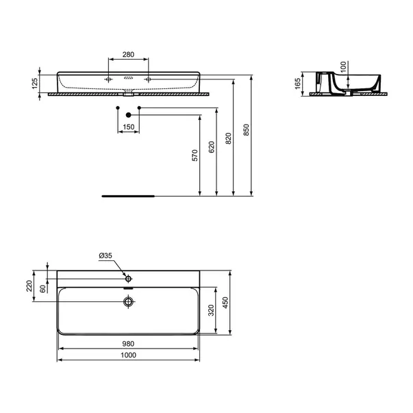 Lavoar suspendat Ideal Standard Atelier Conca 100 cm alb mat cu orificiu baterie si preaplin [12]