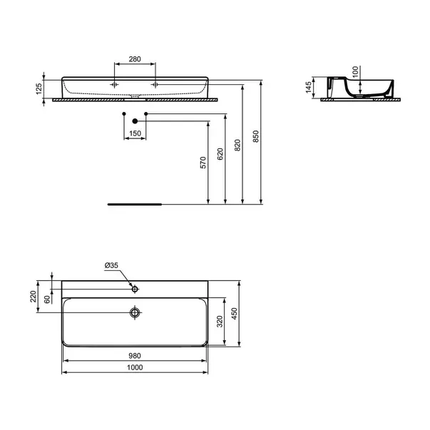 Lavoar suspendat Ideal Standard Atelier Conca 100 cm alb lucios cu orificiu baterie [12]