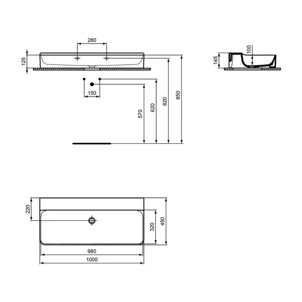 Lavoar suspendat Ideal Standard Atelier Conca 100 cm alb lucios [12]