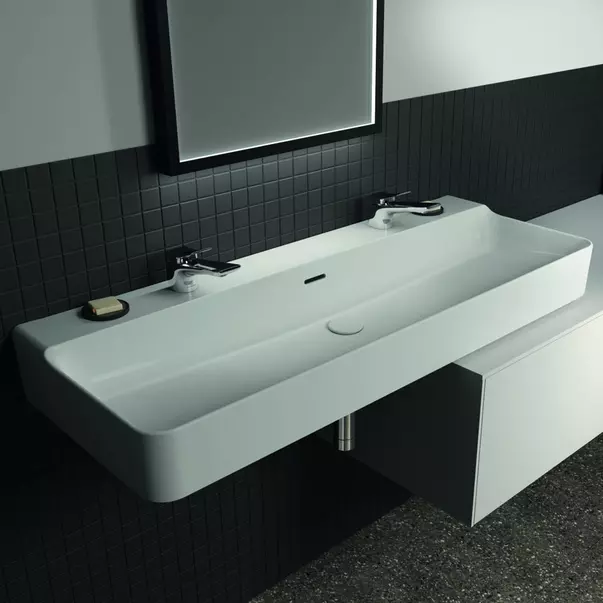 Lavoar suspendat Ideal Standard Atelier Conca 120 cm alb lucios cu 2 orificii baterie si preaplin [2]