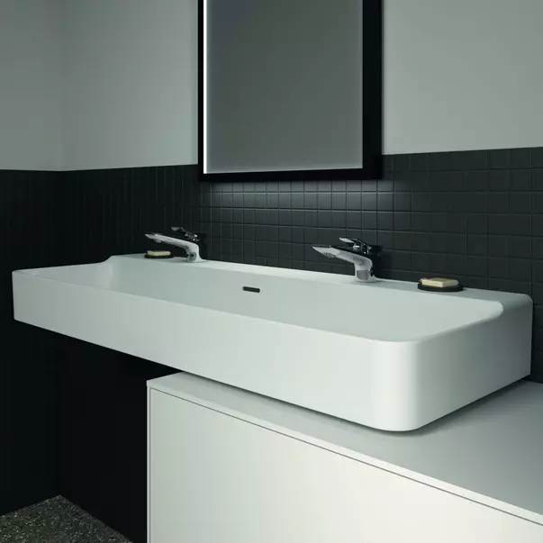 Lavoar suspendat Ideal Standard Atelier Conca 120 cm alb lucios cu 2 orificii baterie si preaplin [5]