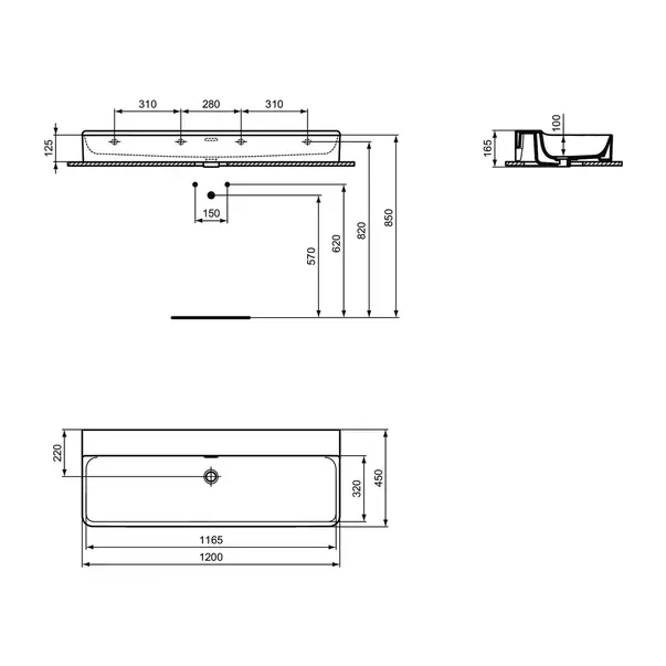 Lavoar suspendat Ideal Standard Atelier Conca 120 cm alb lucios cu orificiu preaplin [12]