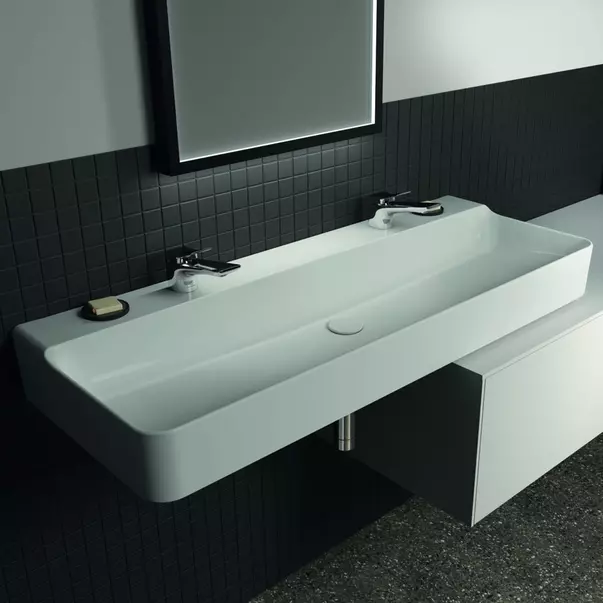 Lavoar suspendat Ideal Standard Atelier Conca 120 cm alb lucios cu 2 orificii baterie [2]