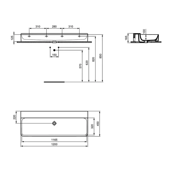 Lavoar suspendat Ideal Standard Atelier Conca 120 cm alb lucios T384501 [12]