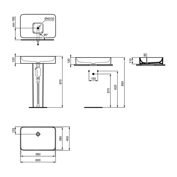 Piedestal pentru lavoar dreptunghiular Ideal Standard Atelier Conca alb mat [7]