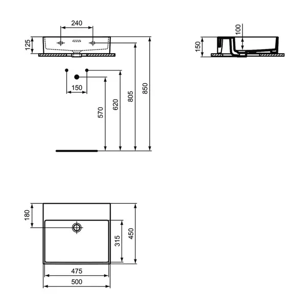 Lavoar suspendat Ideal Standard Atelier Extra alb lucios 50 cm cu orificiu preaplin [12]