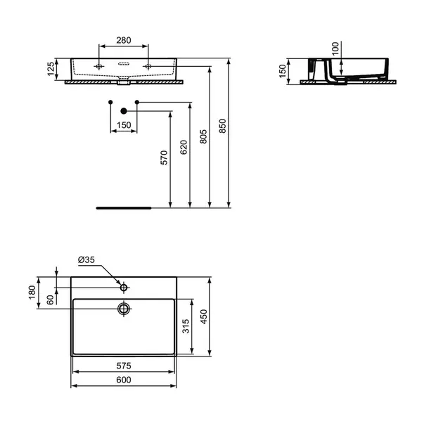 Lavoar suspendat Ideal Standard Atelier Extra alb mat cu orificiu baterie si preaplin 60 cm [12]