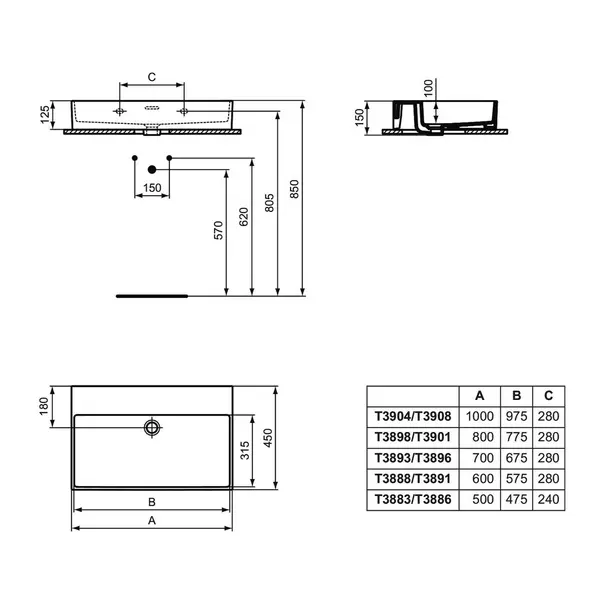 Lavoar suspendat Ideal Standard Atelier Extra alb lucios cu orificiu preaplin 80 cm [9]