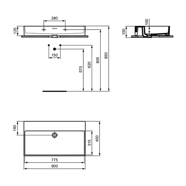 Lavoar suspendat Ideal Standard Atelier Extra alb lucios 80 cm cu orificiu preaplin [12]