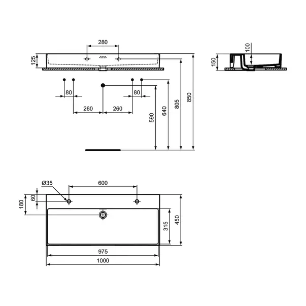 Lavoar suspendat Ideal Standard Atelier Extra alb lucios cu orificii baterie si preaplin 100 cm [10]
