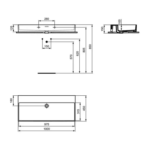 Lavoar suspendat Ideal Standard Atelier Extra alb lucios cu orificiu preaplin 100 cm [11]