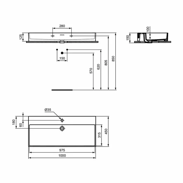 Lavoar suspendat Ideal Standard Atelier Extra alb mat cu orificiu baterie si preaplin 100 cm [12]