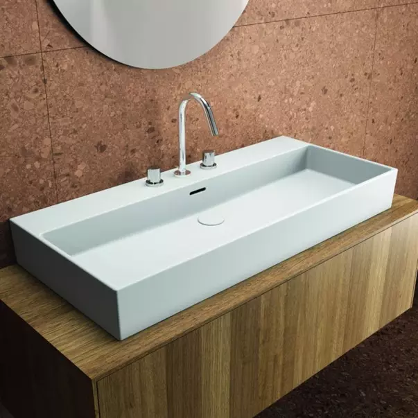 Obiecte Sanitare - Lavoar suspendat Ideal Standard Atelier Extra cu 3 orificii baterie si preaplin alb lucios 100 cm