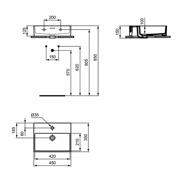 Lavoar suspendat Ideal Standard Atelier Extra alb mat cu orificiu baterie si preaplin 45 cm [12]