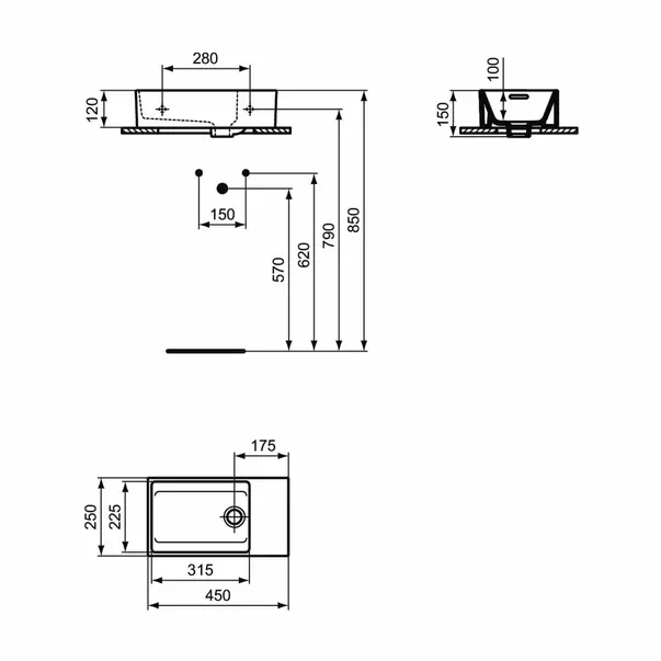 Lavoar suspendat Ideal Standard Atelier Extra 45 cm alb lucios cu orificiu preaplin dreapta [9]