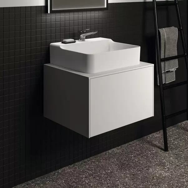 Dulap baza suspendat Ideal Standard Atelier Conca alb mat 1 sertar si blat cu decupaj central 60 cm [3]