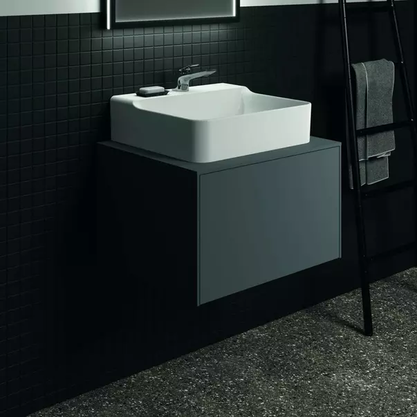 Dulap baza suspendat Ideal Standard Atelier Conca antracit mat 1 sertar si blat cu decupaj central 60 cm [2]