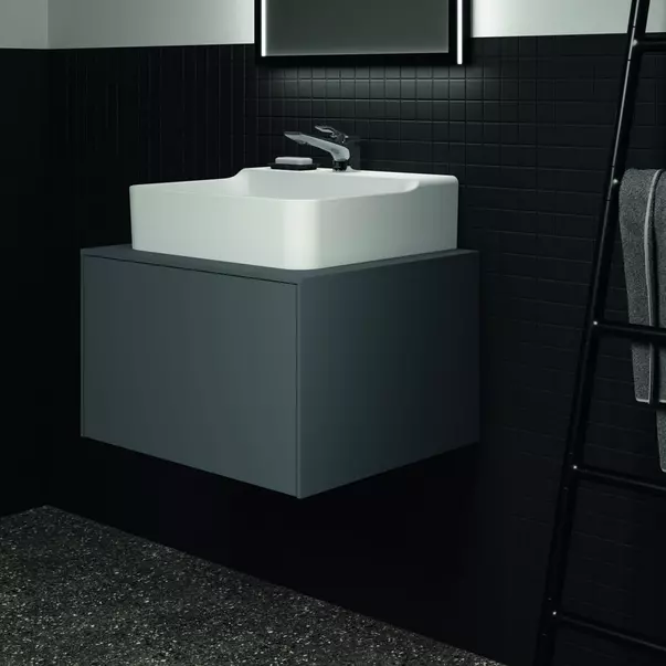 Dulap baza suspendat Ideal Standard Atelier Conca antracit mat 1 sertar si blat cu decupaj central 60 cm [4]