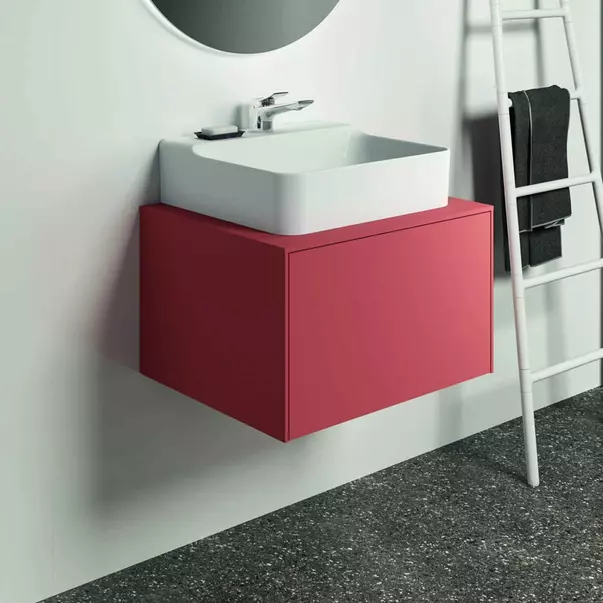 Dulap baza suspendat Ideal Standard Atelier Conca rosu - oranj mat 1 sertar si blat cu decupaj central 60 cm [2]