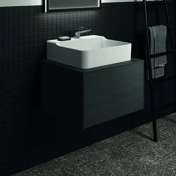 Dulap baza suspendat Ideal Standard Atelier Conca finisaj stejar inchis 1 sertar si blat cu decupaj central 60 cm [2]