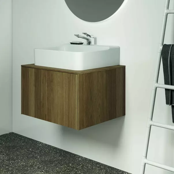 Dulap baza suspendat Ideal Standard Atelier Conca finisaj nuc inchis 1 sertar si blat cu decupaj central 60 cm [4]