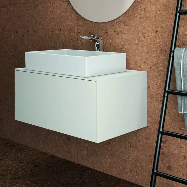Dulap baza suspendat Ideal Standard Atelier Conca alb mat 1 sertar si blat cu decupaj central 80 cm [3]