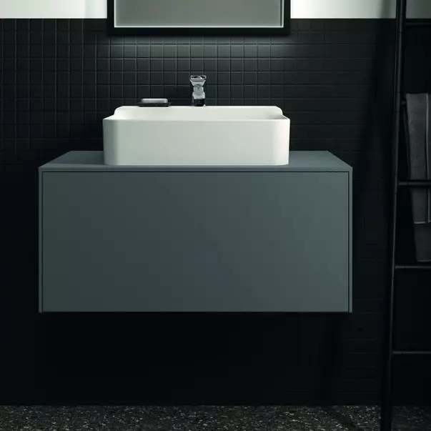 Mobilier Baie - Dulap baza suspendat Ideal Standard Atelier Conca antracit mat 1 sertar si blat cu decupaj central 80 cm