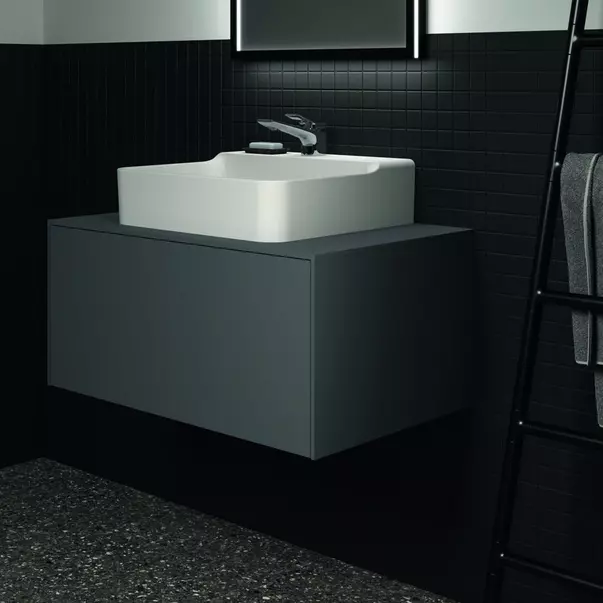 Dulap baza suspendat Ideal Standard Atelier Conca antracit mat 1 sertar si blat cu decupaj central 80 cm [3]