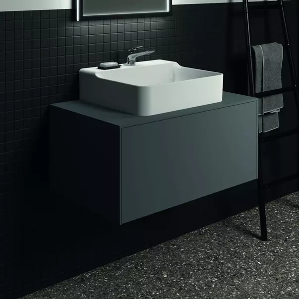 Dulap baza suspendat Ideal Standard Atelier Conca antracit mat 1 sertar si blat cu decupaj central 80 cm [4]