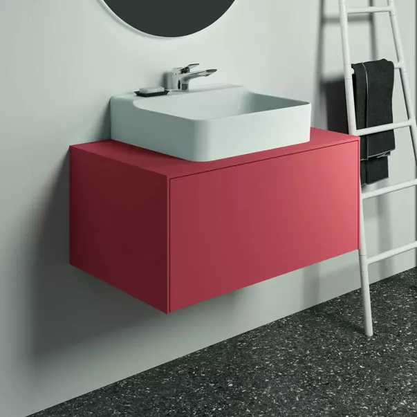 Dulap baza suspendat Ideal Standard Atelier Conca rosu - oranj mat 1 sertar si blat cu decupaj central 80 cm [2]