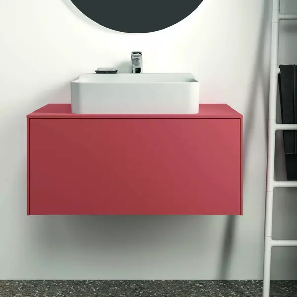 Dulap baza suspendat Ideal Standard Atelier Conca rosu - oranj mat 1 sertar si blat cu decupaj central 80 cm [3]