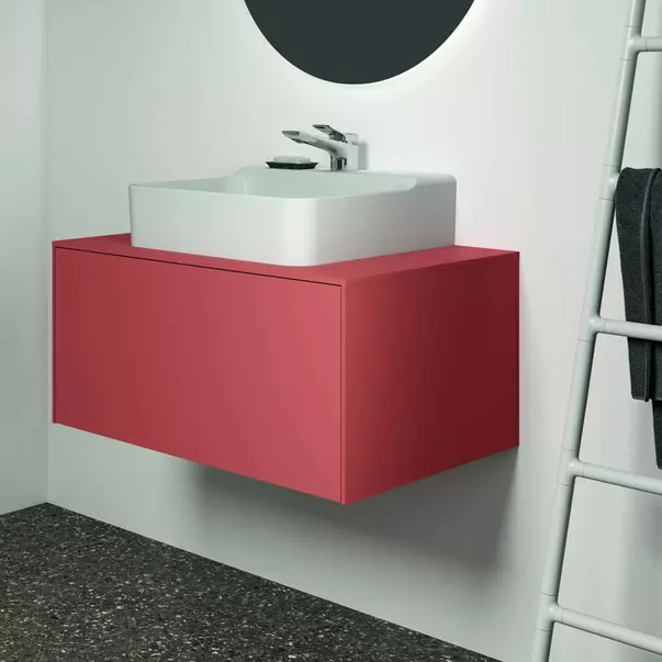 Dulap baza suspendat Ideal Standard Atelier Conca rosu - oranj mat 1 sertar si blat cu decupaj central 80 cm [4]